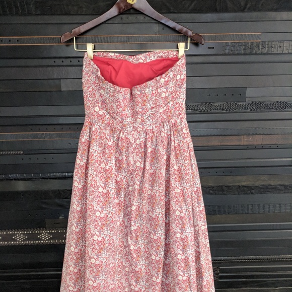 J Crew Red Floral Strapless Dress Size 0 - Picture 2 of 3